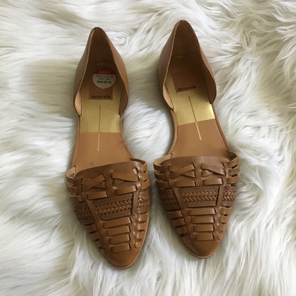 Dolce Vita Shoes - DOLCE VITA Tan Leather Woven Flat Sandals NEW 7.5